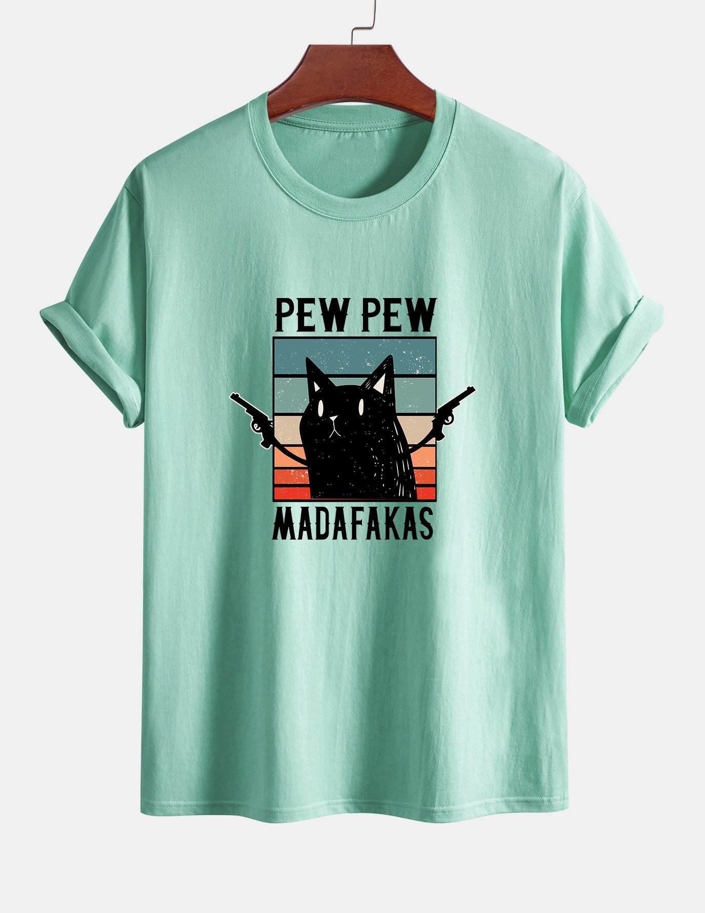 Regular Fit PEW PEW MADAFAKAS Black Cat Print Cotton T-Shirt