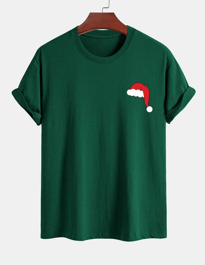 Regular Fit Santa Hat Print Cotton T-Shirt