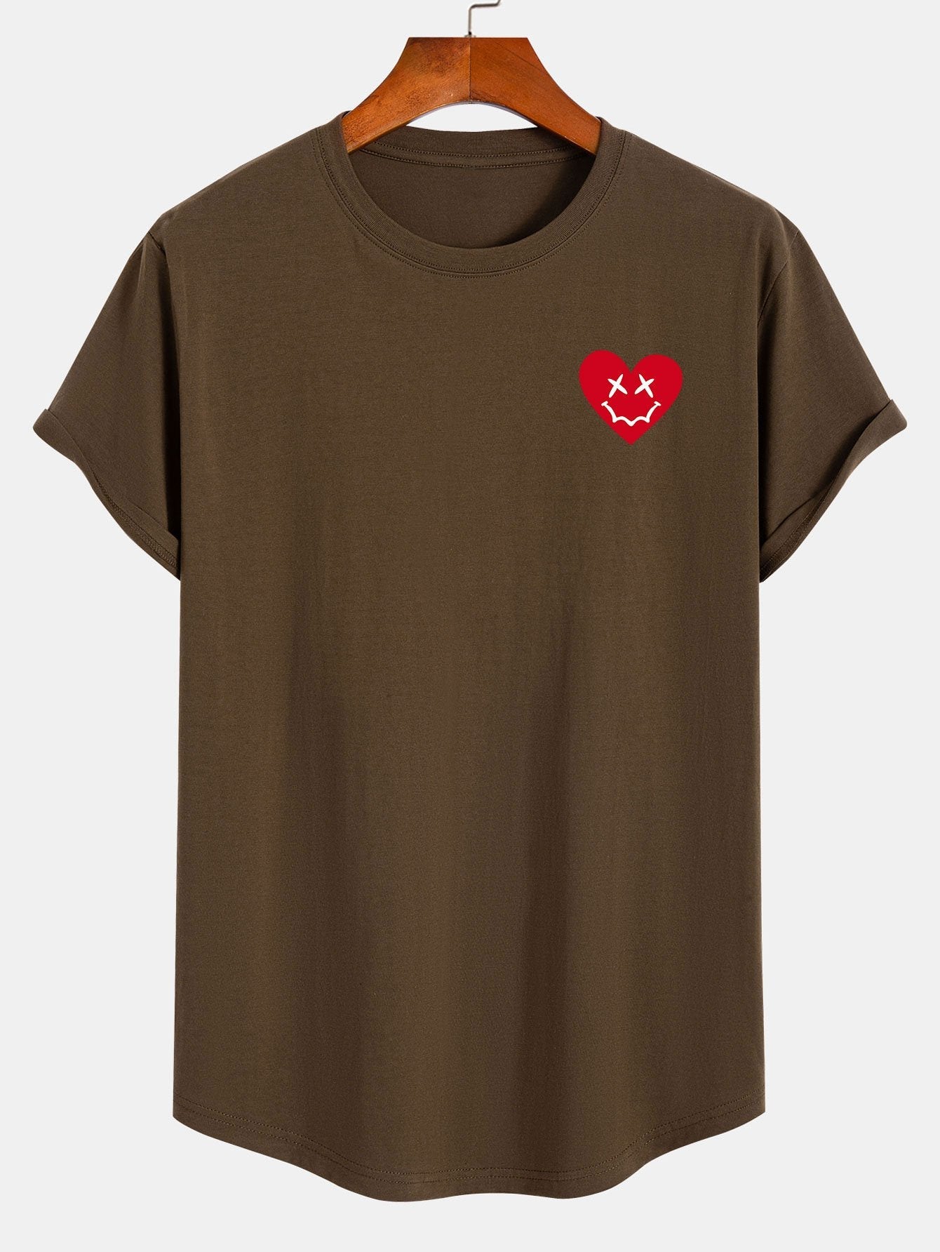 Heart Smiley Face Print Cotton Arc Hem T-Shirt
