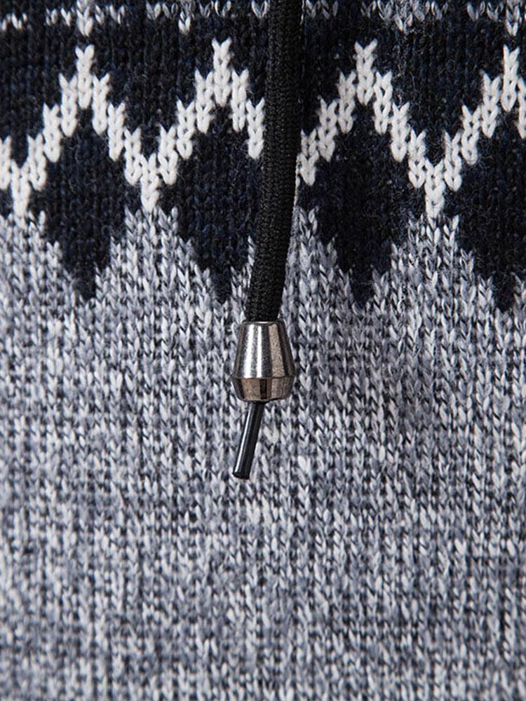 Geometric Pattern Zip Hooded Sweater