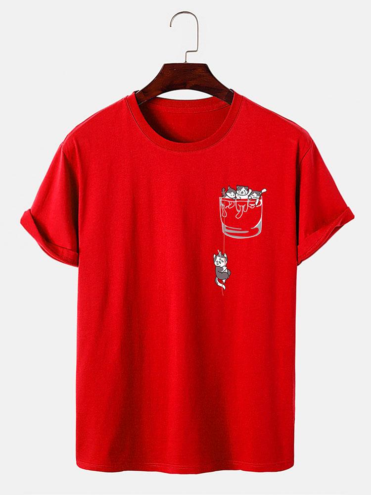 Cat In Pocket Print T-Shirt