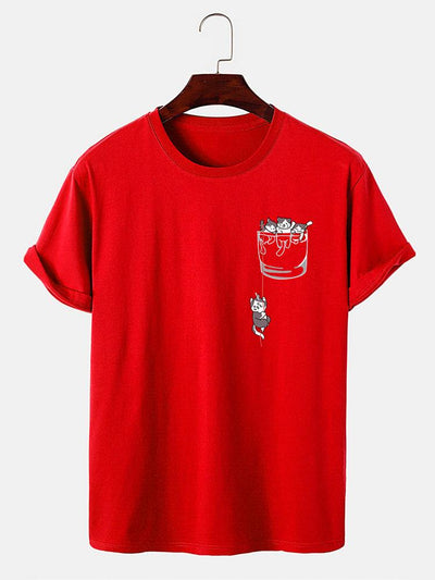 Cat In Pocket Print T-Shirt