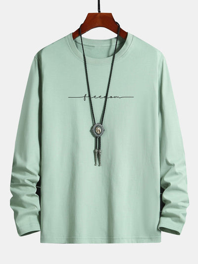 Long Sleeve Freedom Print Cotton T-Shirt