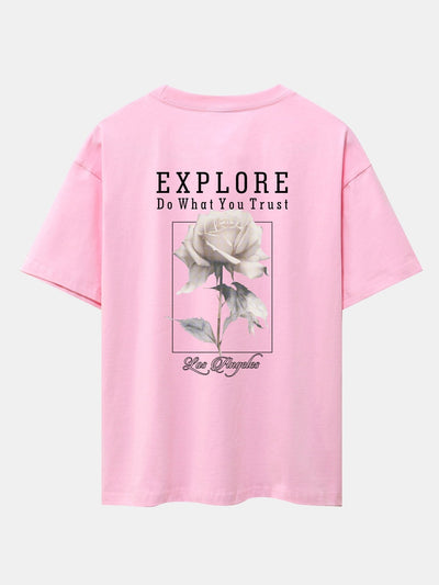 Rose Slogan Back Print Drop Shoulder Oversize T-Shirt