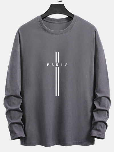 Long Sleeve Paris Stripe Print Cotton T-Shirt