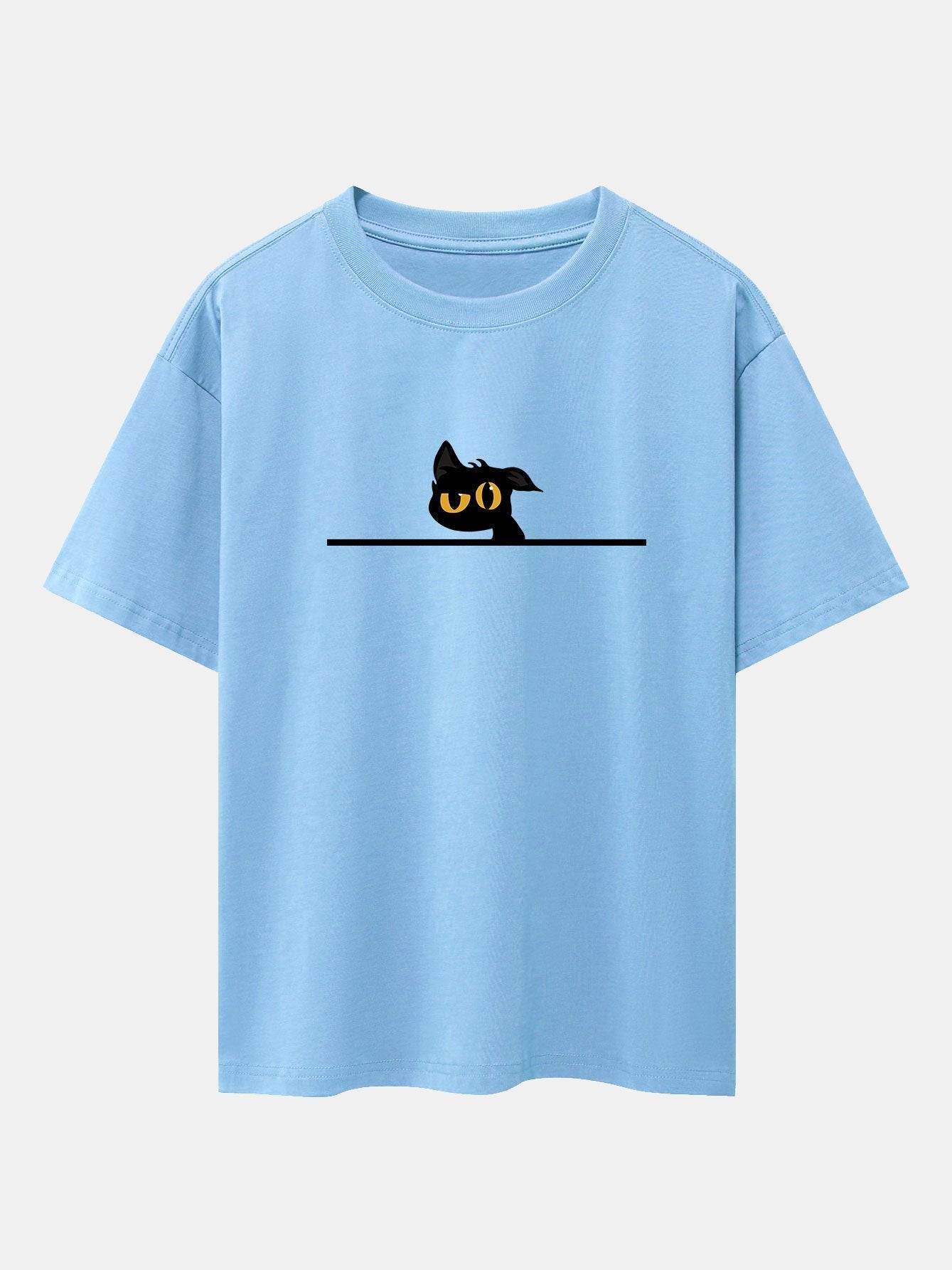 Black Cat In Doubt Print Drop Shoulder Oversize T-Shirt