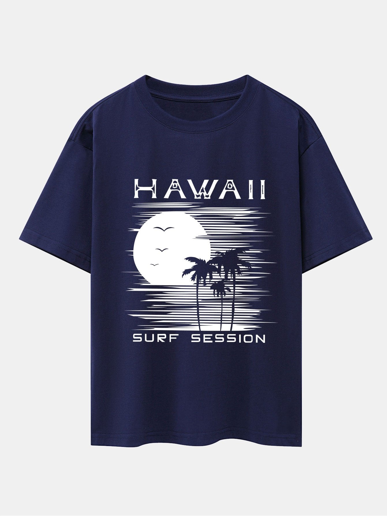 Hawaii Sun Palm Trees Print Drop Shoulder Oversize T-Shirt