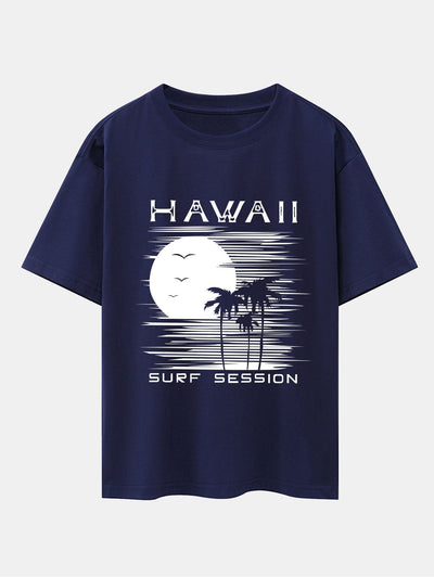Hawaii Sun Palm Trees Print Drop Shoulder Oversize T-Shirt