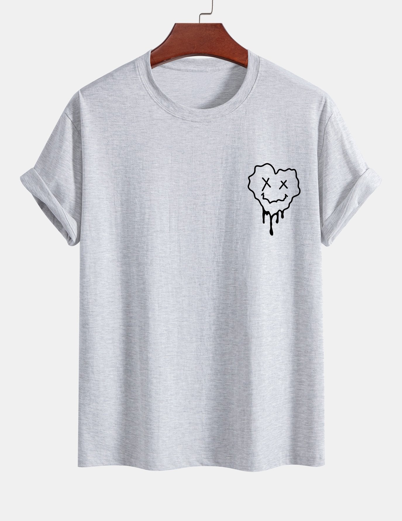 Regular Fit Dissolving Heart Smiley Face Print Cotton T-Shirt