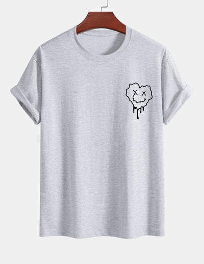 Regular Fit Dissolving Heart Smiley Face Print Cotton T-Shirt