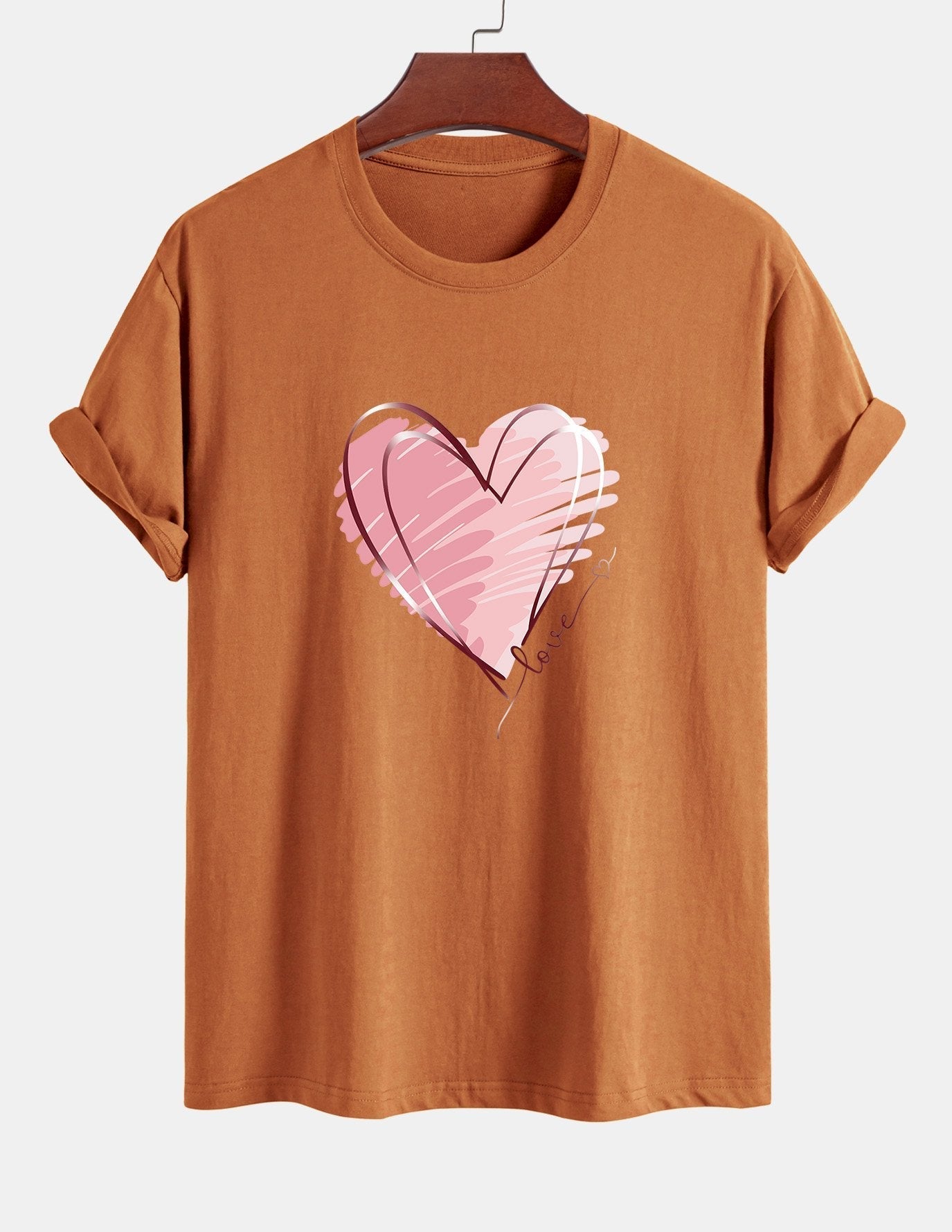Regular Fit Doodle Heart Print Cotton T-Shirt