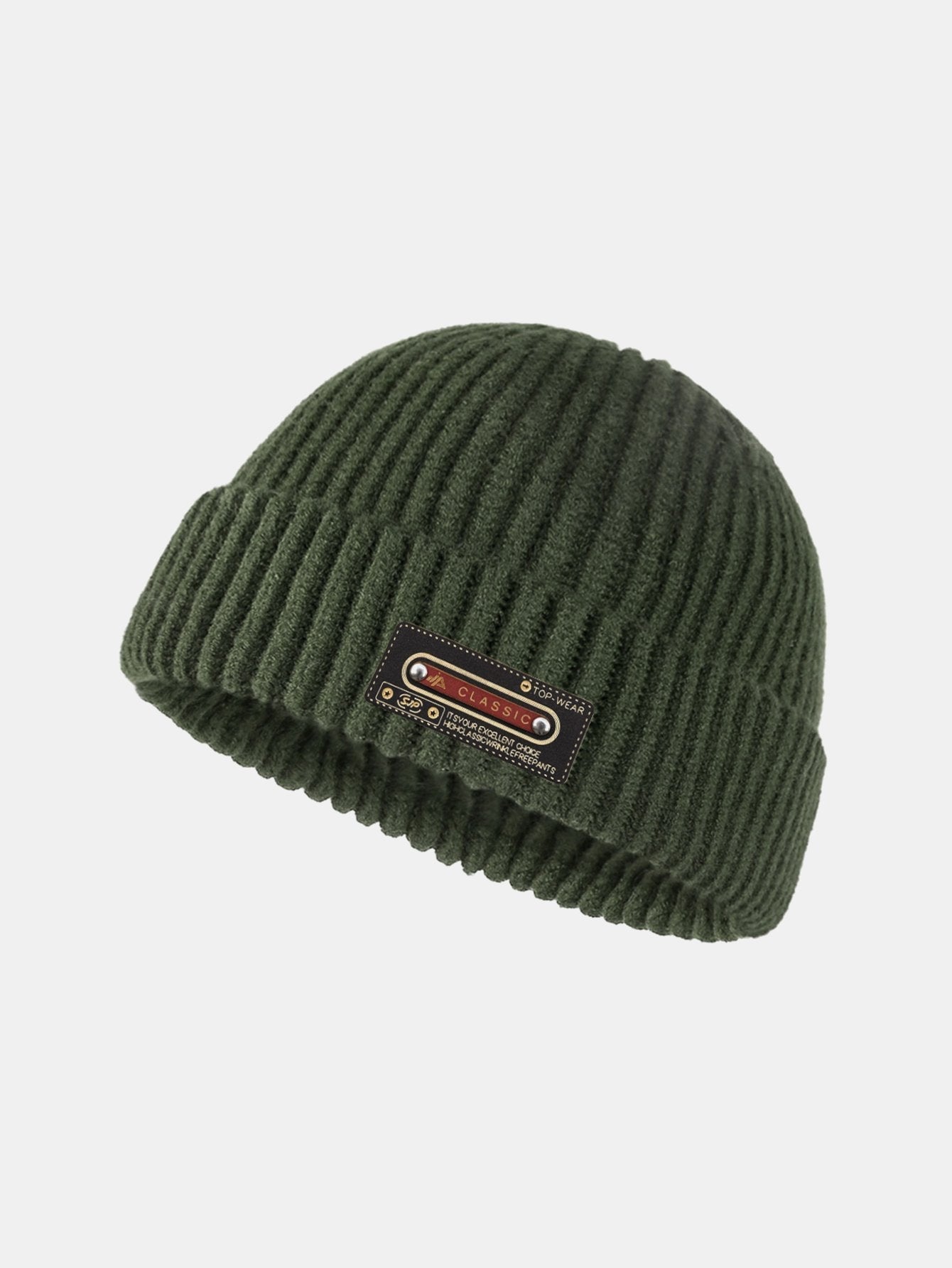 Solid Color Slogan Patch Knit Beanie Hat