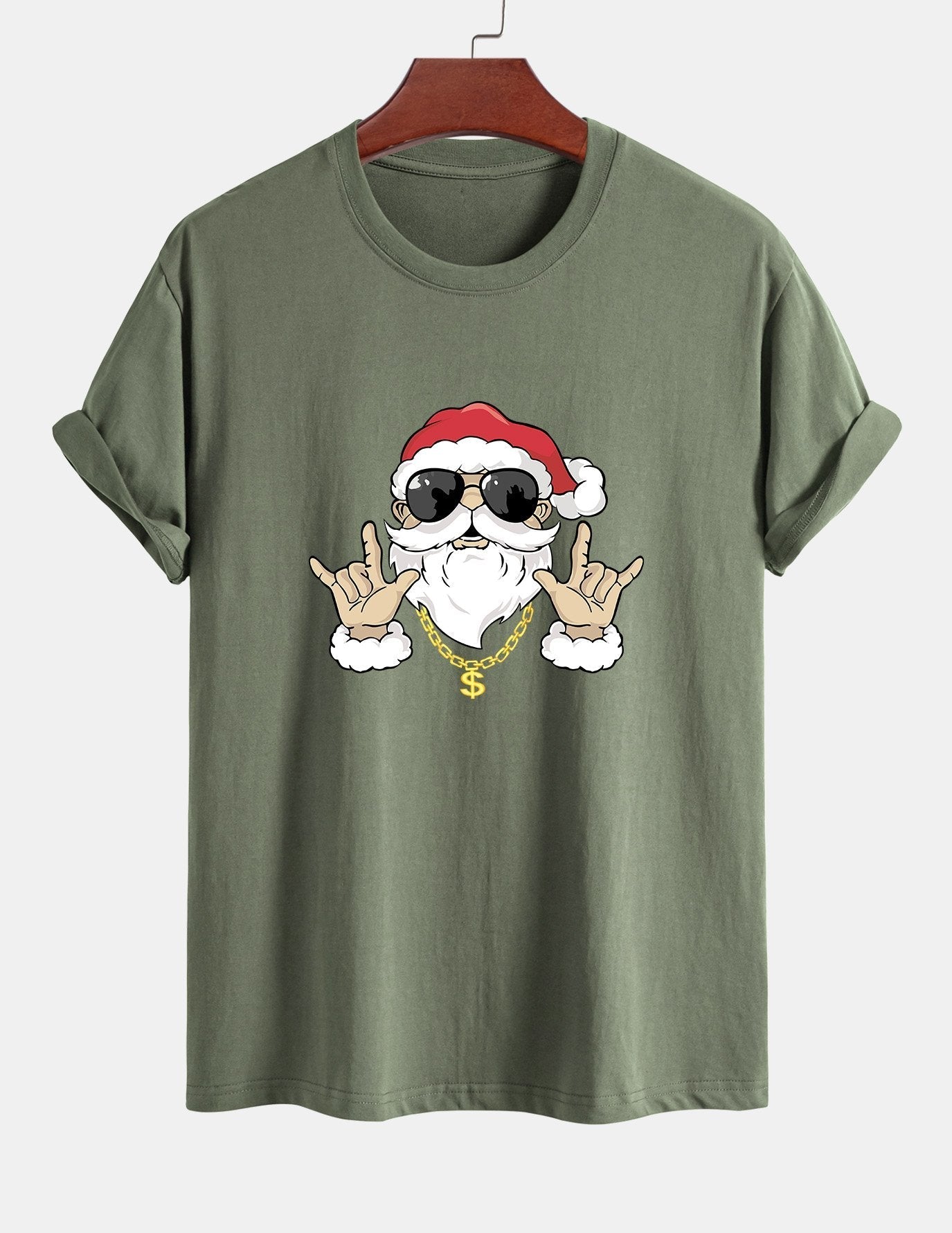 Regular Fit Hip Hop Santa Print Cotton T-Shirt