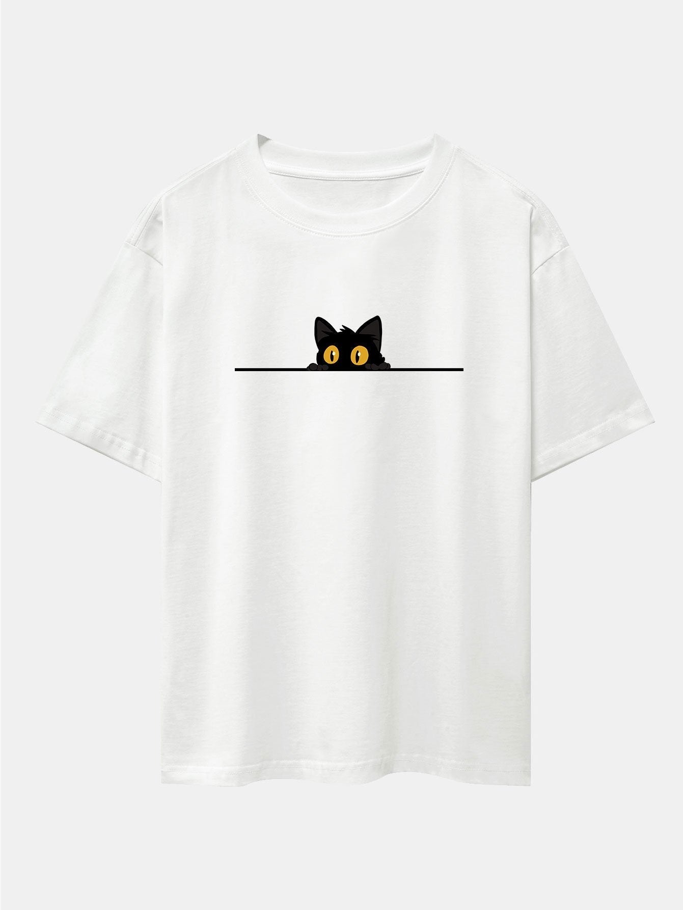 Black Cat Print Drop Shoulder Oversize T-Shirt