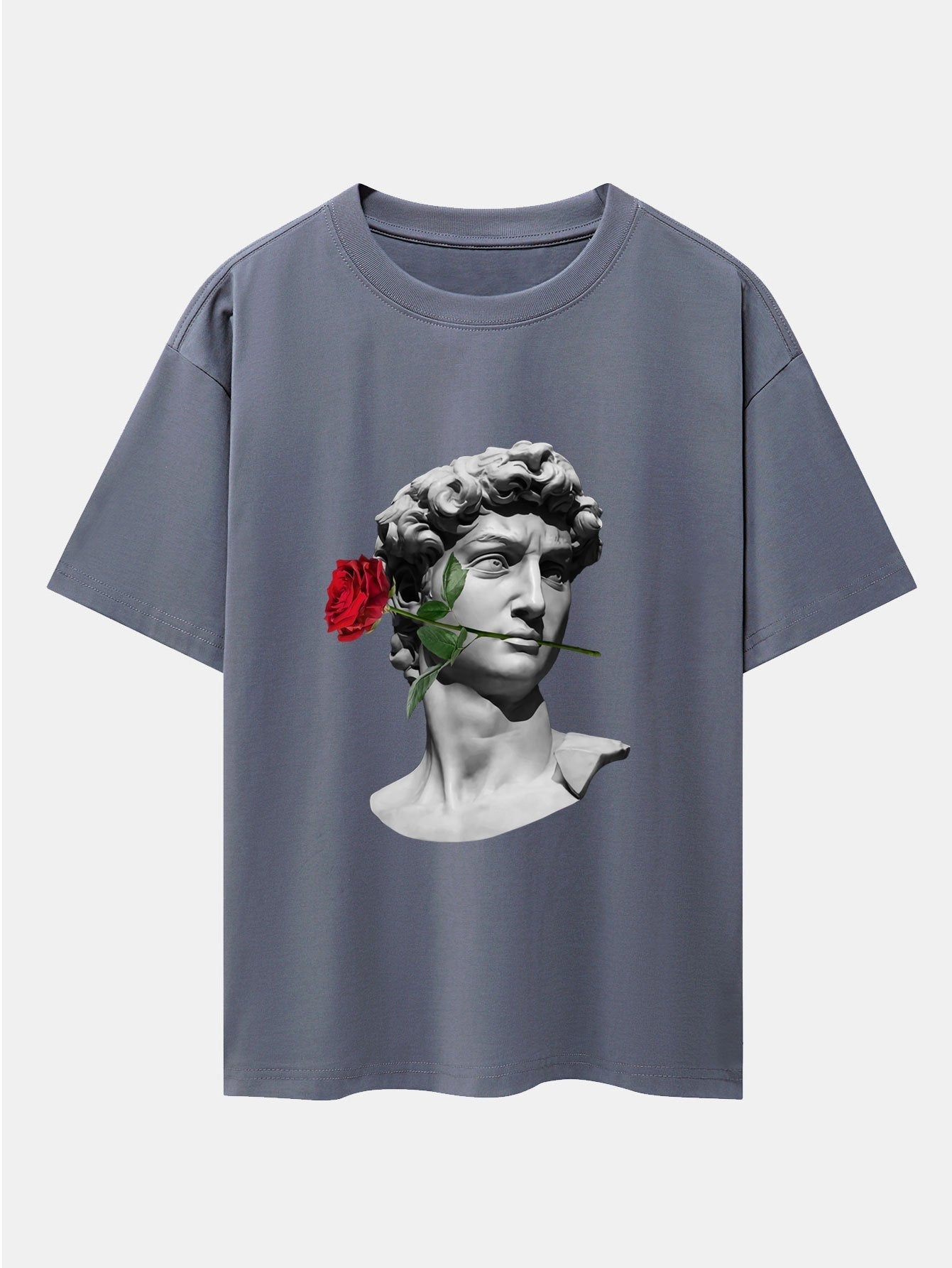 Rose David Print Relax Fit Drop Shoulder T-Shirts