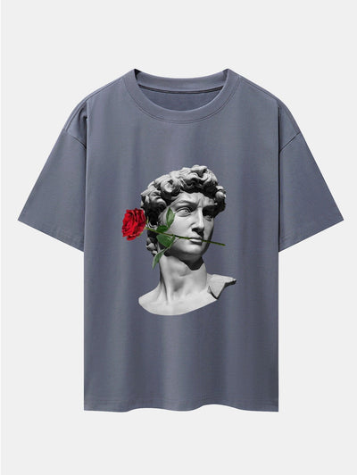 Rose David Print Relax Fit Drop Shoulder T-Shirts