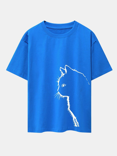 Cat Silhouette Print Drop Shoulder Oversize T-Shirt