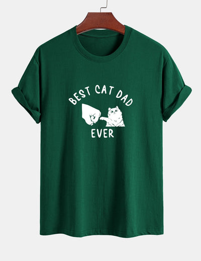 Regular Fit Best Cat Dad Ever Print Cotton T-Shirt