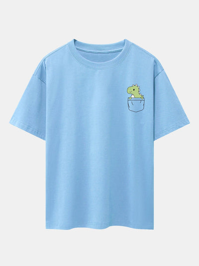 Pocket Dinosaur Print Drop Shoulder Oversize T-Shirt