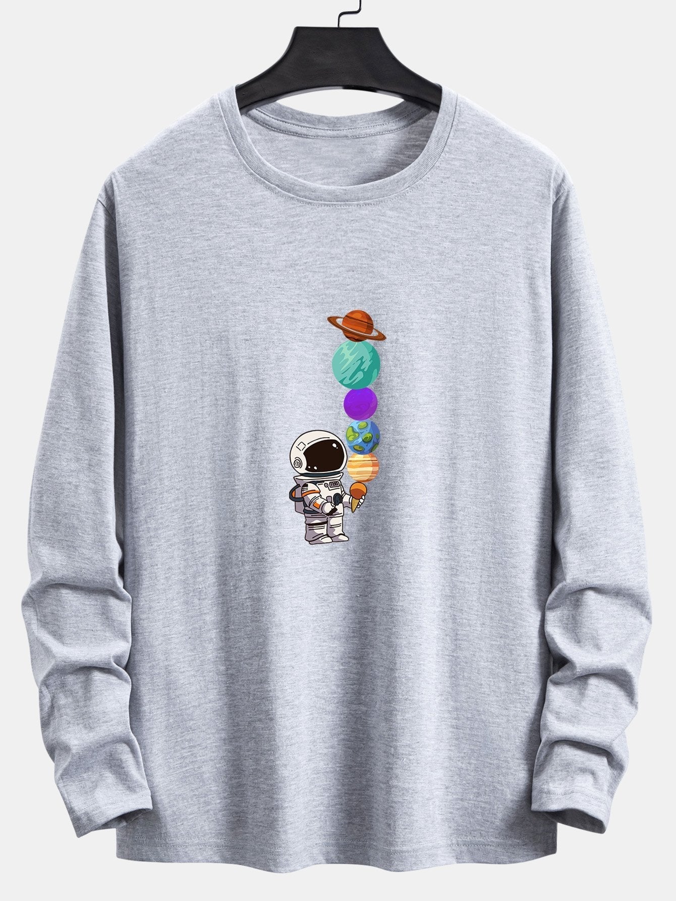 Long Sleeve Planet Astronaut Print Cotton T-Shirt