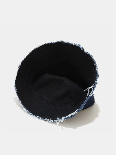 Spliced Denim Tassel Comfortable And Versatile Bucket Hat Can Be Worn On Both Sides