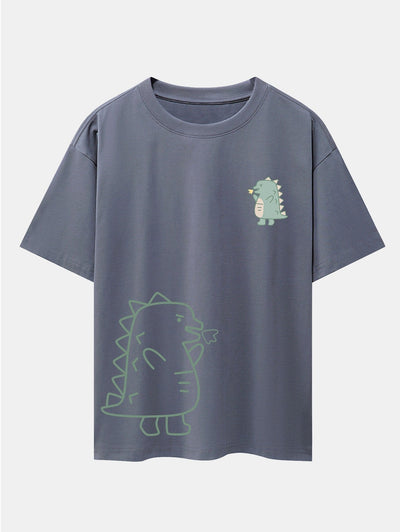 Fire-breathing Dinosaur Print Drop Shoulder Oversize T-Shirt