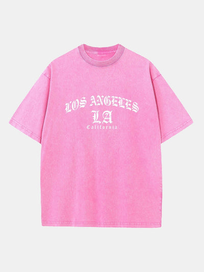 Gothic Los Angeles Print Washed Distressed Drop Shoulder T-Shirt