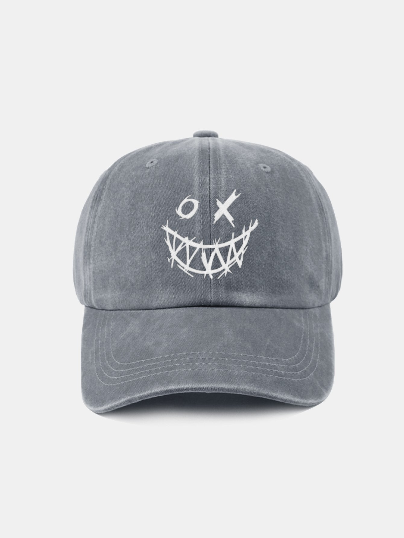 Evil Smiley Face Pattern Classic Retro Washed Distressed Cotton Baseball Cap