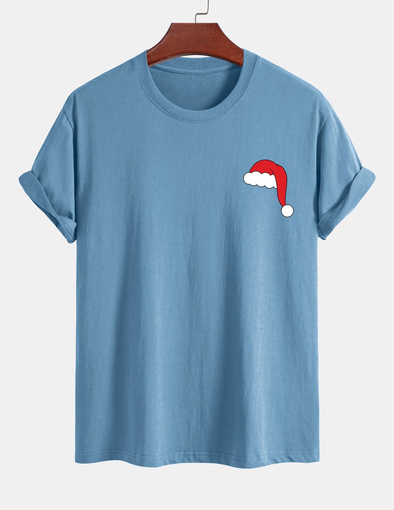 Regular Fit Santa Hat Print Cotton T-Shirt