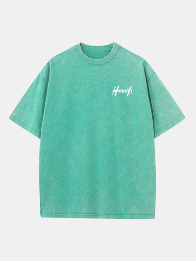 Hoooyi Print Washed Distressed Drop Shoulder T-Shirt