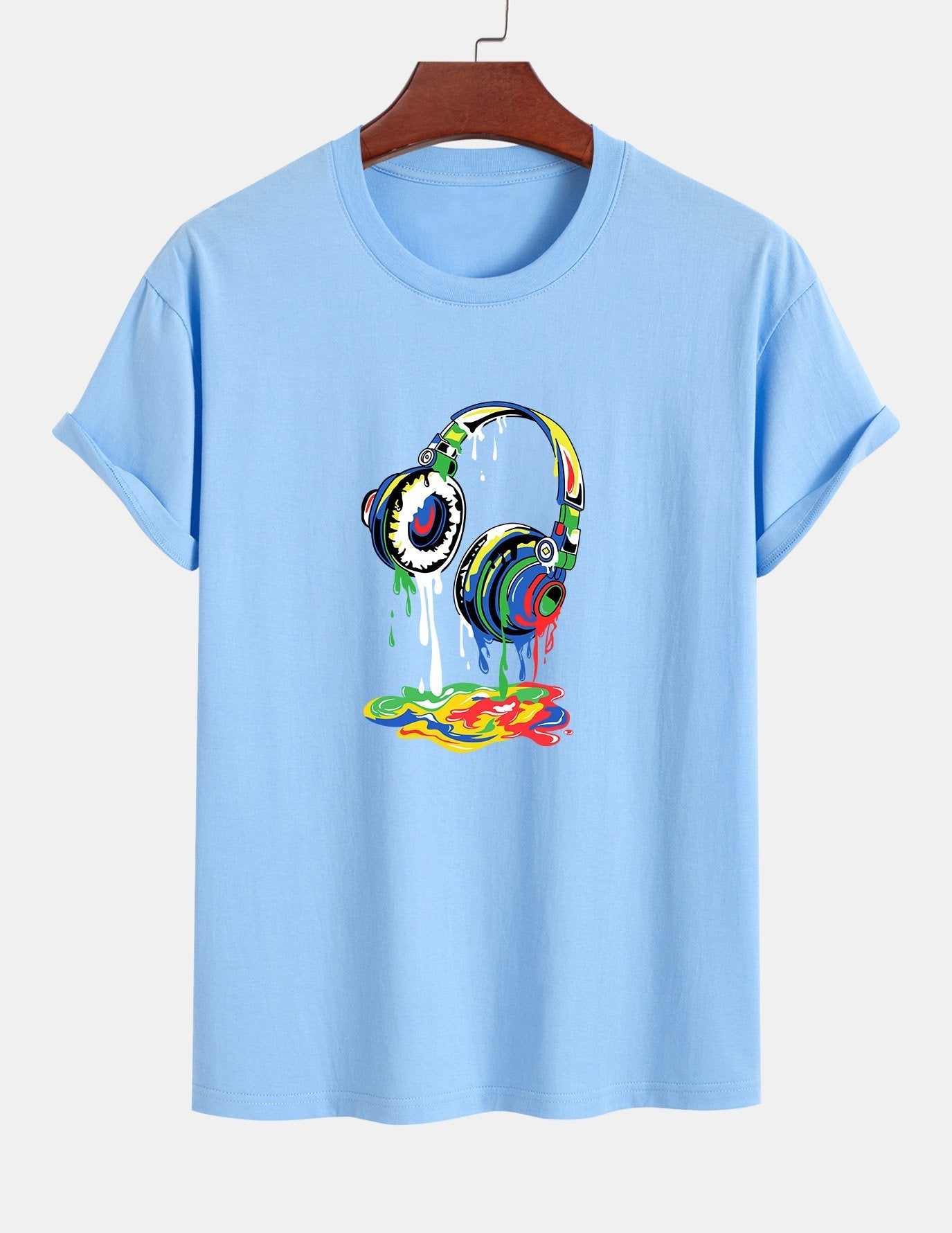 Regular Fit Dissolving Headphones Print Cotton T-Shirt