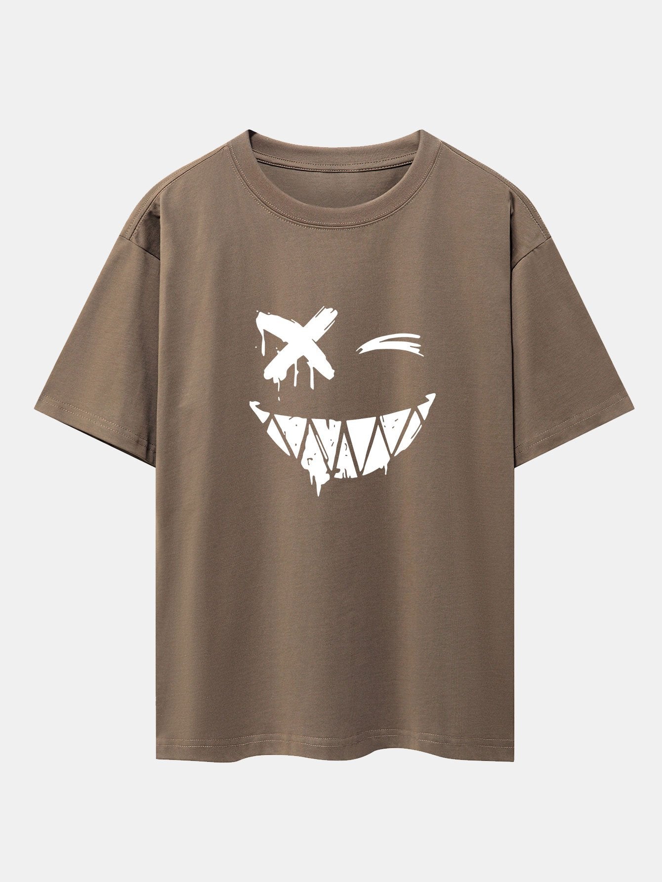 Dissolved Smiley Face Print Drop Shoulder Oversize T-Shirt