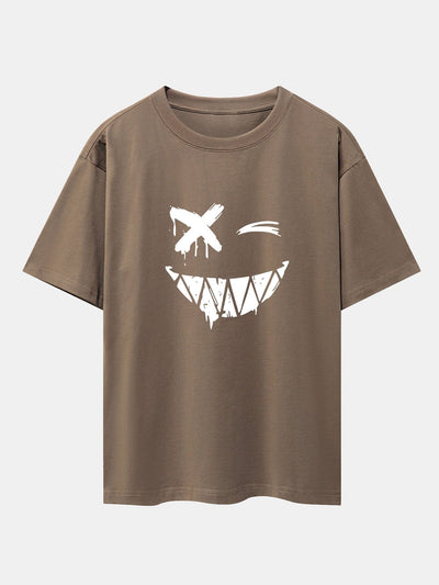 Dissolved Smiley Face Print Drop Shoulder Oversize T-Shirt