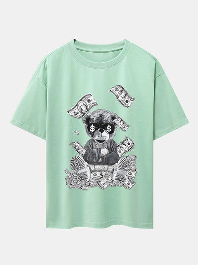 Money Bear Print Drop Shoulder Oversize T-Shirt
