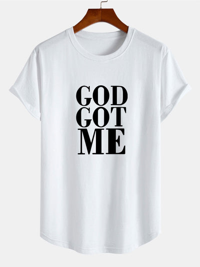 God Got Me Print Cotton Arc Hem T-Shirt