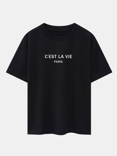 Paris Letter Print Dropped Shoulders Oversize T-Shirt