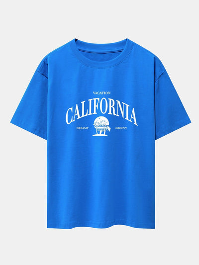 California Slogan Print Drop Shoulder Oversize T-Shirt