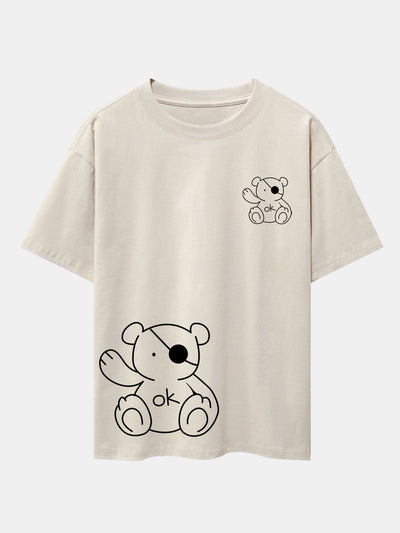 Bear Print Drop Shoulder Oversize T-Shirt