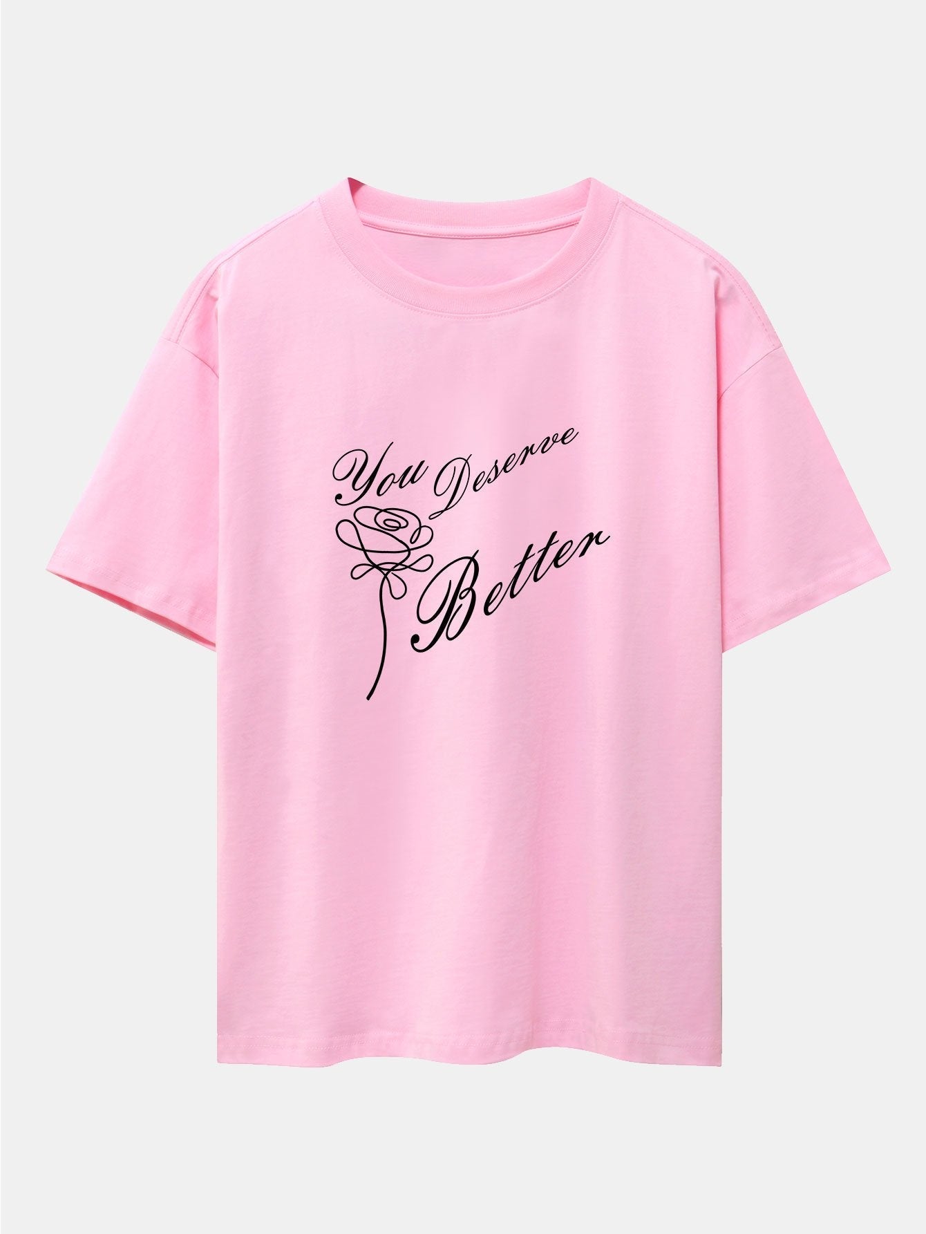 Rose Slogan Print Drop Shoulder Oversize T-Shirt
