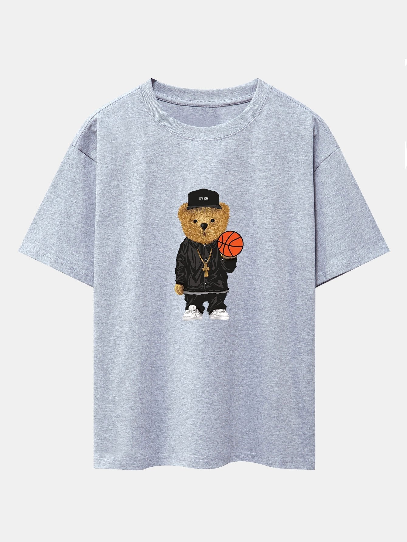 Basketball Bear Print Drop Shoulder Oversize T-Shirt