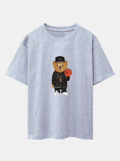 Basketball Bear Print Drop Shoulder Oversize T-Shirt