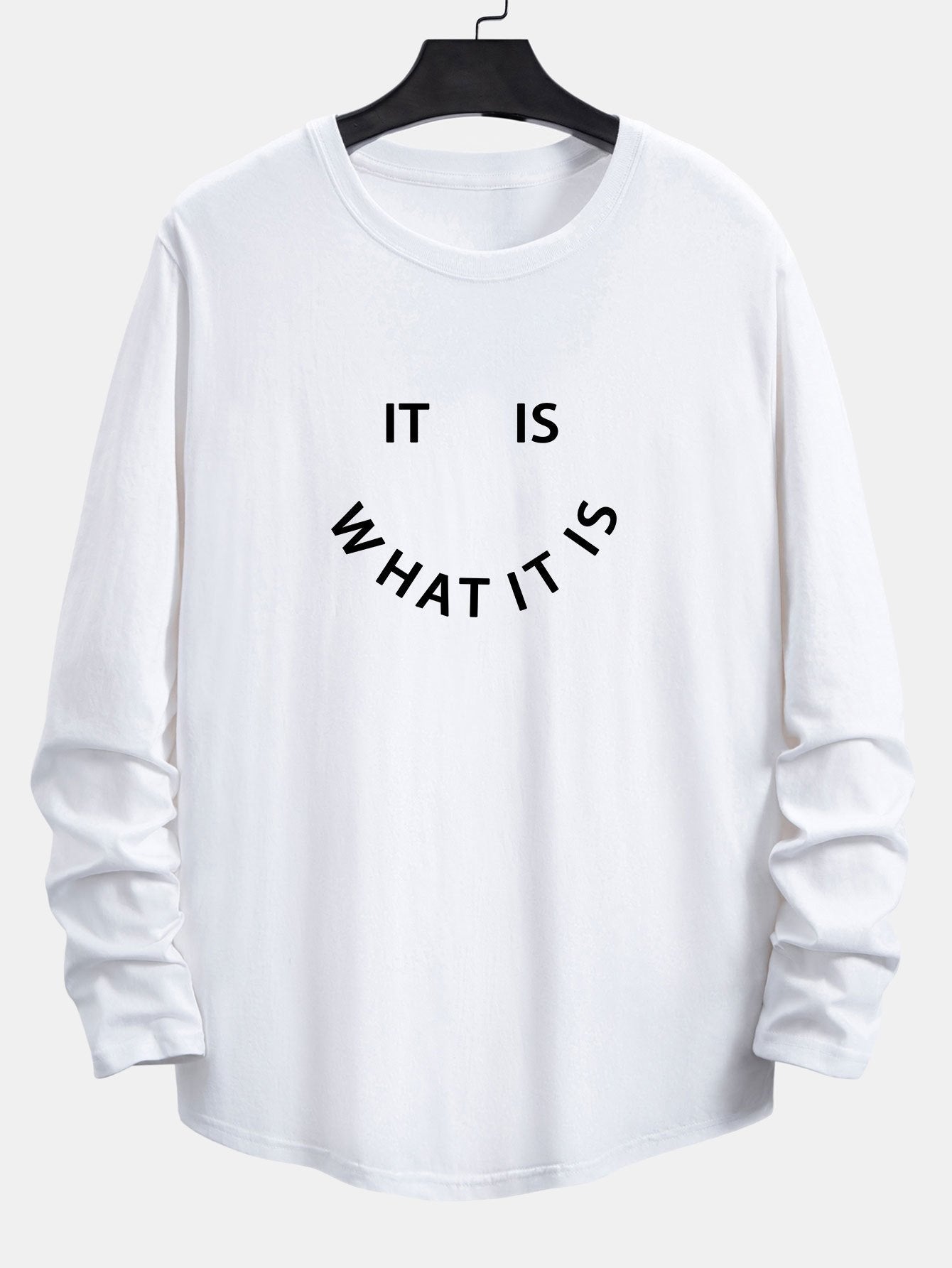 Long Sleeve Slogan Print Cotton Arc Hem T-Shirt