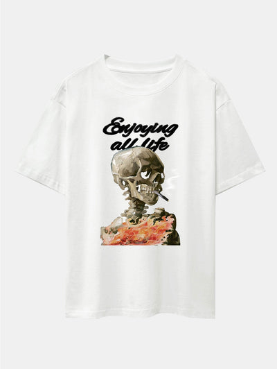 Skeleton Print Drop Shoulder Oversize T-Shirt