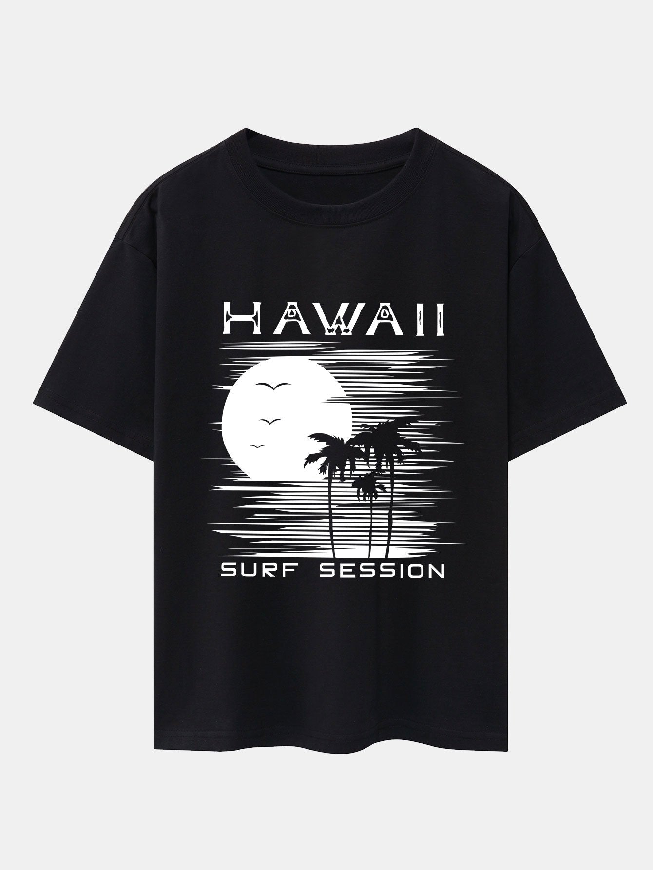 Hawaii Sun Palm Trees Print Drop Shoulder Oversize T-Shirt