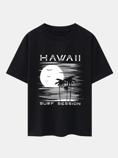 Hawaii Sun Palm Trees Print Drop Shoulder Oversize T-Shirt