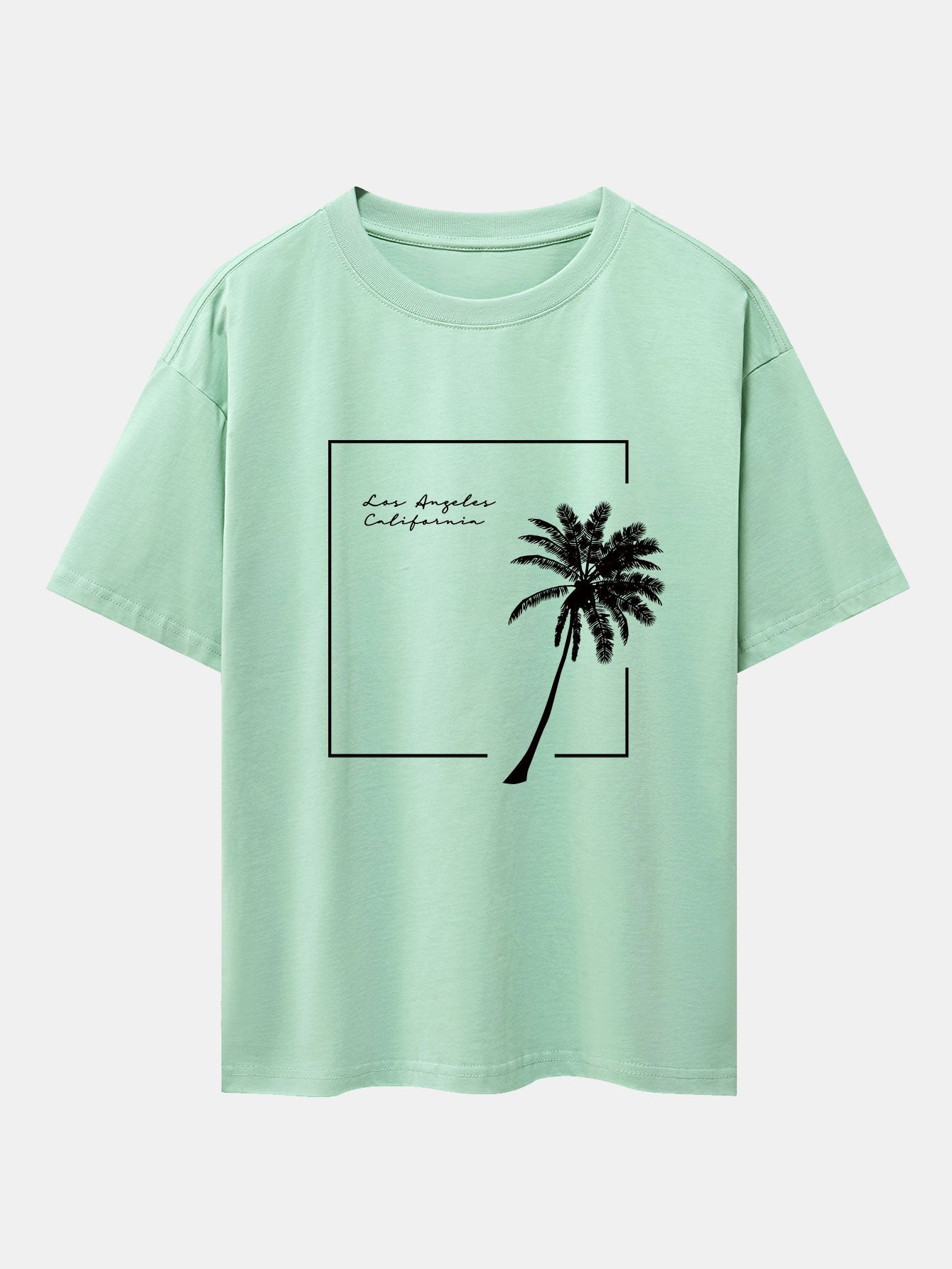 Los Angeles Palm Trees Print Drop Shoulder Oversize T-Shirt
