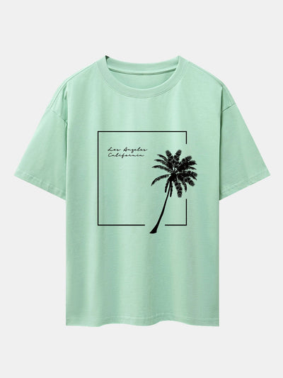 Los Angeles Palm Trees Print Drop Shoulder Oversize T-Shirt