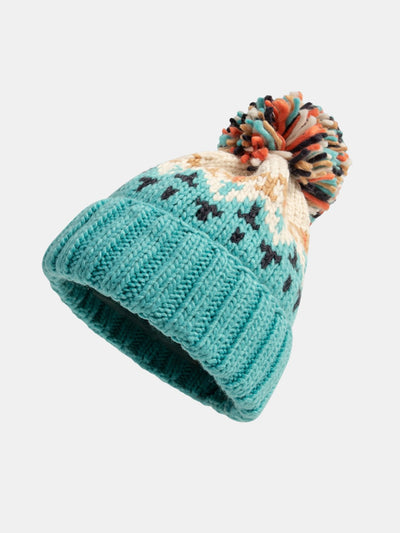 Geometric Pattern Knit Beanie Hat With Pom Pom