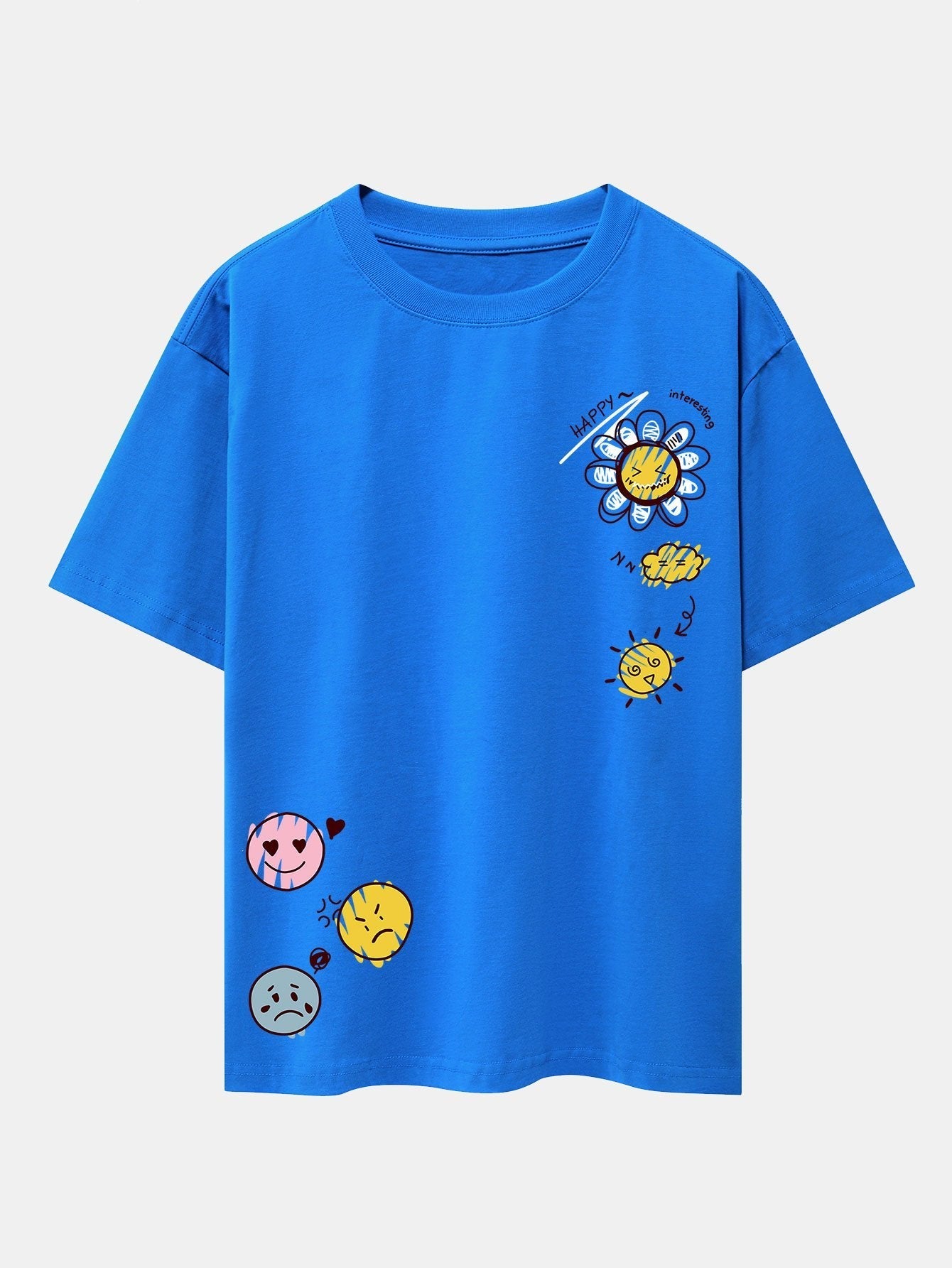 Sun And Flowers Print Drop Shoulder Oversize T-Shirt