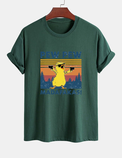 Regular Fit PEW PEW MADAFAKAS Duck Print Cotton T-Shirt